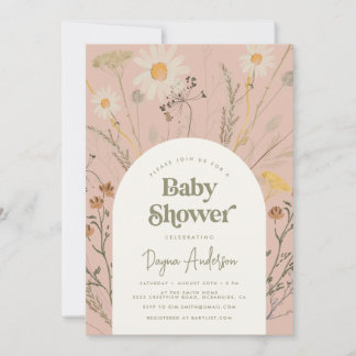 Wildflower Baby shower Invitation in Dusty Pink Kaart