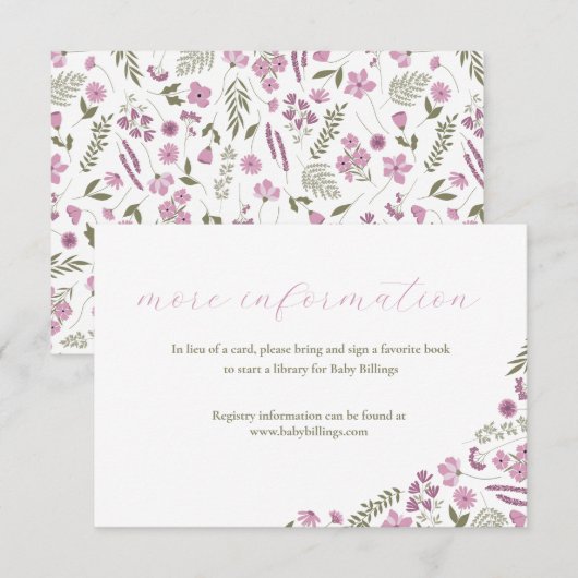 wildflower baby shower invitation insert - purple kaart (Voorkant / Achterkant)
