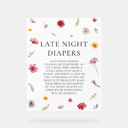 Wildflower Baby shower Late Night Luiers Game Acryl Bord (Voorkant)