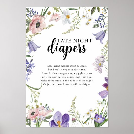 Wildflower Baby shower Late Night Luiers Teken Poster (Voorkant)
