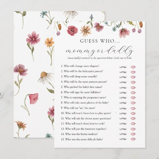Wildflower Baby shower mama of papa spel Kaart (Voorkant / Achterkant)