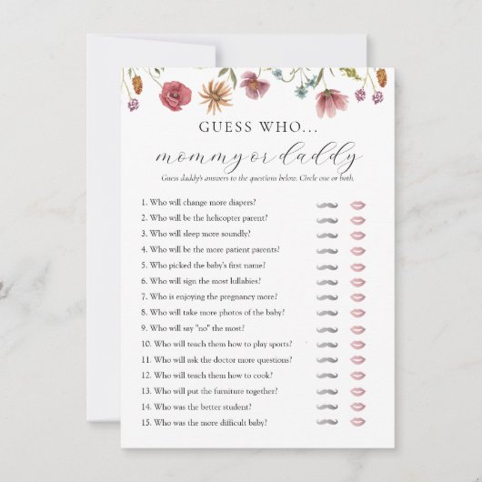 Wildflower Baby shower mama of papa spel Kaart (Voorkant)