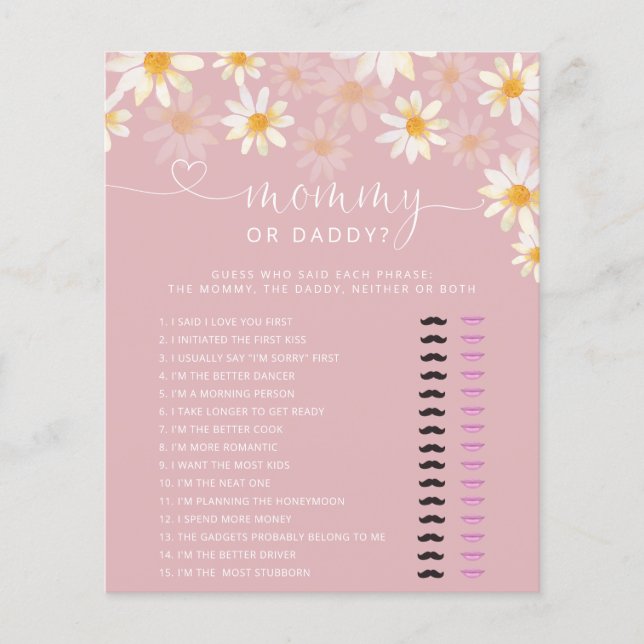 Wildflower Baby Shower Mamma of Papa Spel (Voorkant)