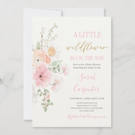 Wildflower Baby shower Meisje Uitnodiging (Voorkant)