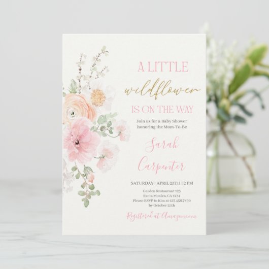 Wildflower Baby shower Meisje Uitnodiging (Staand voorkant)