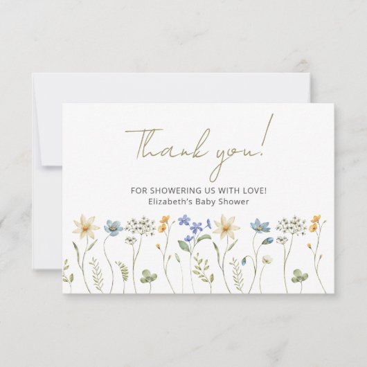 Wildflower Baby shower minimalistisch Bedankkaart (Voorkant)