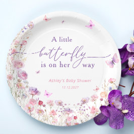 Wildflower Baby shower Paarse roze vlinder Papieren Bordje