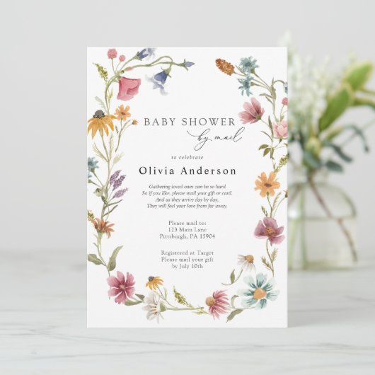 Wildflower Baby shower per Mail Invitation Kaart (Staand voorkant)