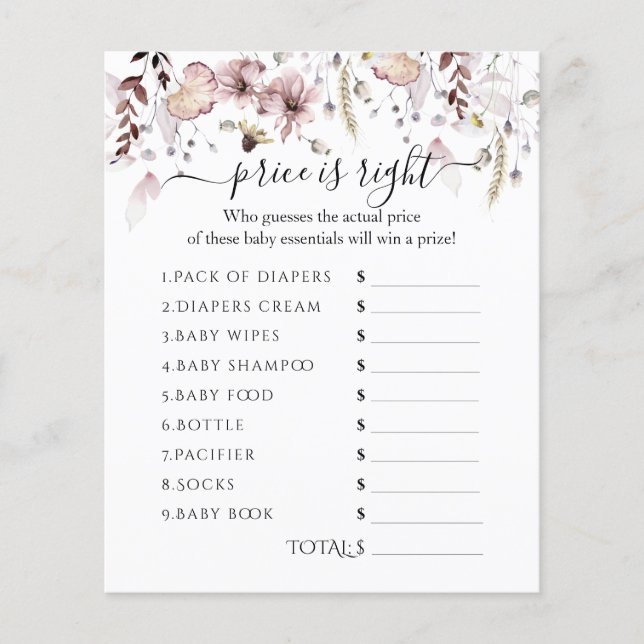 Wildflower Baby shower prijs is het juiste spel (Voorkant)