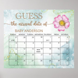 Wildflower Baby Shower Raad de Bevalling Datum Kal Poster