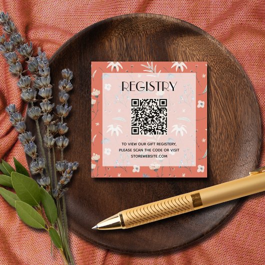 Wildflower Baby Shower Registry QR Code Terracotta Informatiekaartje