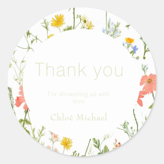 Wildflower Baby shower Ronde Sticker (Voorkant)