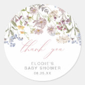 Wildflower Baby shower Ronde Sticker Bloemen Roze (Voorkant)