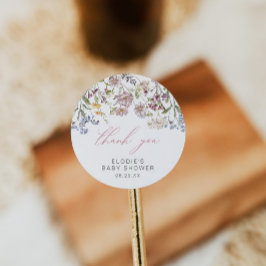 Wildflower Baby shower Ronde Sticker Bloemen Roze
