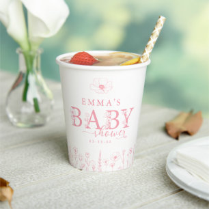 Wildflower Baby Shower Roze Bloemen Papieren Bek Bekers