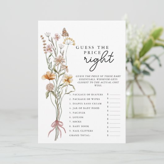 Wildflower Baby shower spel raden de prijs Kaart (Staand voorkant)