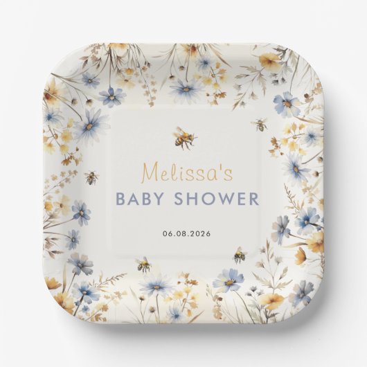 Wildflower Baby Shower Spring  Papieren Bordje (Voorkant)