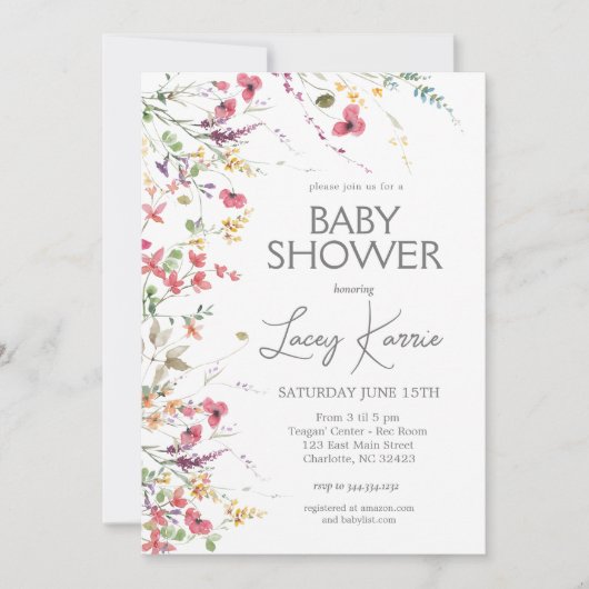 Wildflower Baby shower uitnodiging, Boho Floral Kaart (Voorkant)