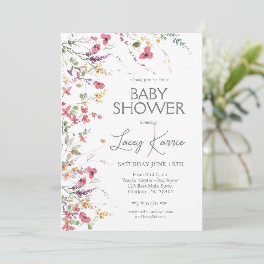 Wildflower Baby shower uitnodiging, Boho Floral Kaart (Staand voorkant)
