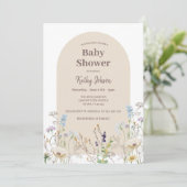 Wildflower Baby shower uitnodiging meisje (Staand voorkant)