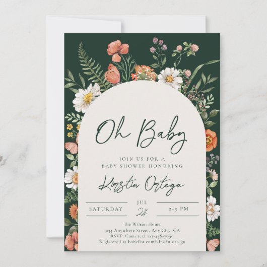 Wildflower Baby Shower-uitnodigingen | Wilde bloem Kaart (Voorkant)
