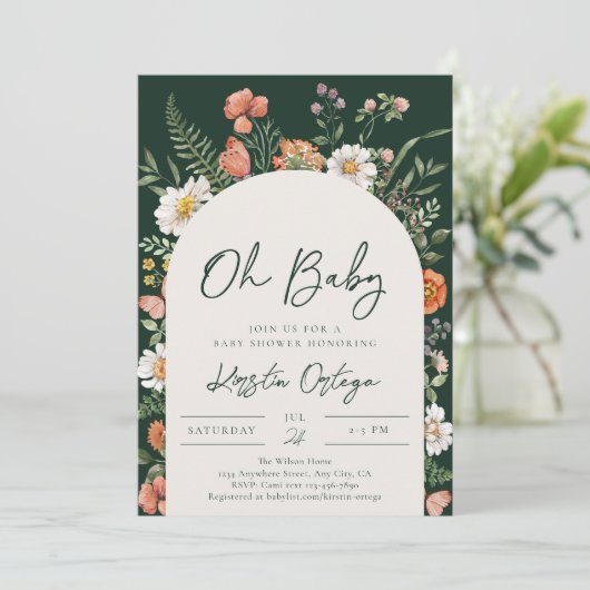Wildflower Baby Shower-uitnodigingen | Wilde bloem Kaart (Staand voorkant)