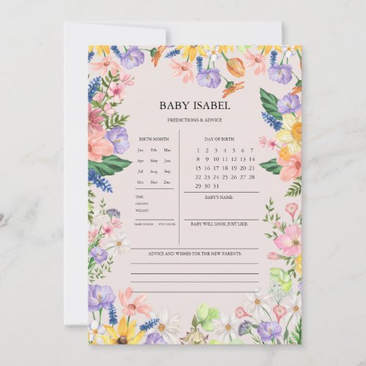 Wildflower Baby shower voorspellingen en advies Ka Kaart (Voorkant)