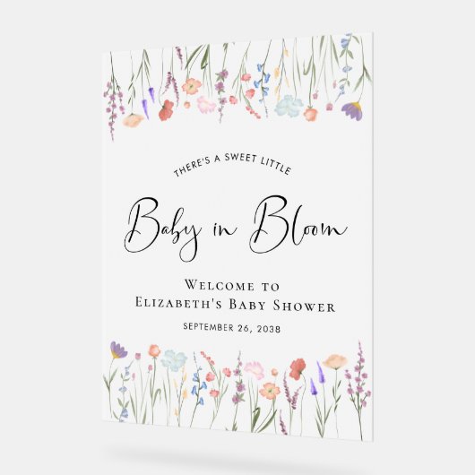 Wildflower Baby shower Welkom Frosted Acryl Bord (Hoek)