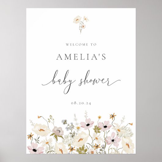Wildflower Baby Shower Welkom Poster (Voorkant)