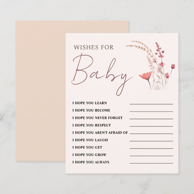 Wildflower Baby shower Wensen voor Baby Game (Voorkant / Achterkant)