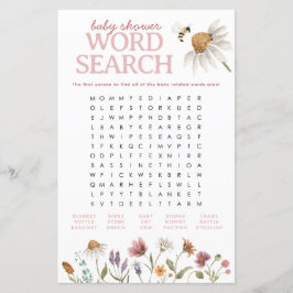 Wildflower Baby shower Woord Zoeken Spel Blad
