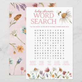 Wildflower Baby shower Woord Zoeken Spel Blad