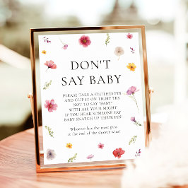 Wildflower Baby Shower 'Zeg geen baby' spel Poster