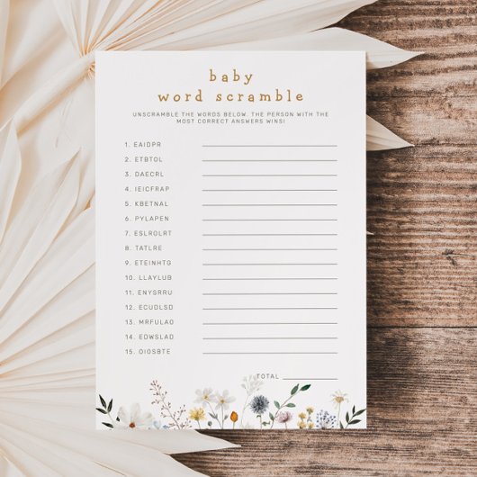Wildflower Baby Word Scramble Downloadbare Kaart