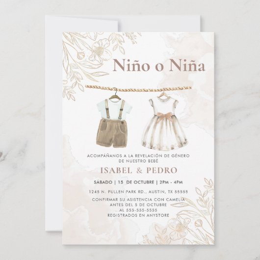 Wildflower Babykleding Spaans Geslacht Onthulling Kaart (Voorkant)