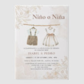 Wildflower Babykleding Spaans Geslacht Onthulling Vellum Uitnodigingen (Voorkant)