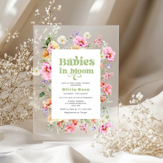 Wildflower Baby's in Bloom Twin Girls Baby shower Acryl Uitnodigingen