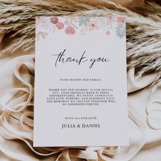 Wildflower bedankbrief, servetnoot menu