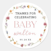 Wildflower Bedankt voor het vieren van Baby Ronde Sticker (Voorkant)