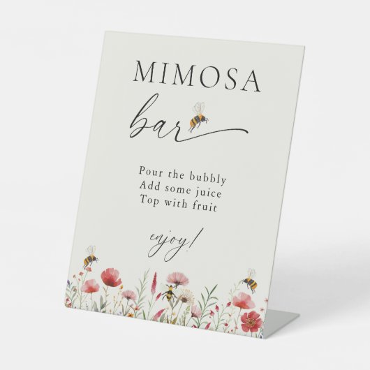 Wildflower bedoeld als Bee Mimosa Bar Vrijgezellen Reclamebord Met Voetstuk (Voorkant)