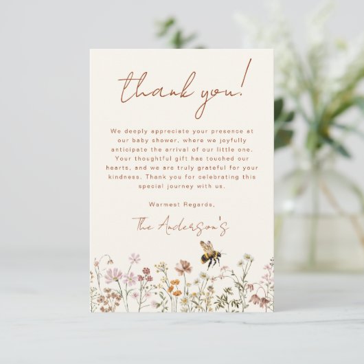 Wildflower Bee Baby shower Bedankt Card (Staand voorkant)