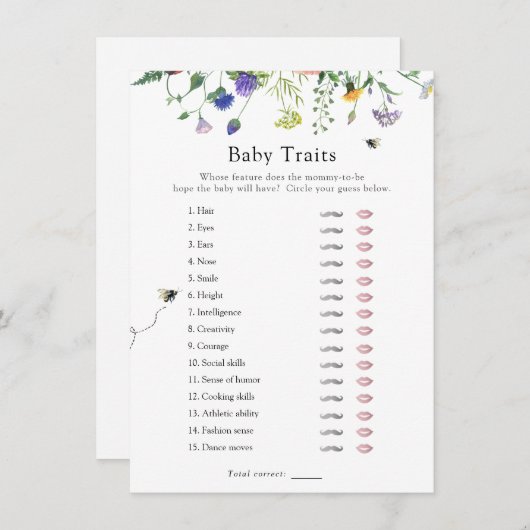 Wildflower Bee Baby Traits Douche Spel Kaart (Voorkant / Achterkant)