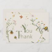 Wildflower Bee Beige Baby shower Bedankkaart (Voorkant / Achterkant)