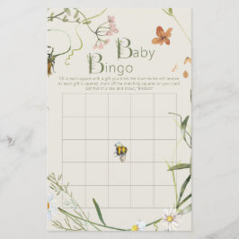 Wildflower Bee Beige Baby shower Bingo Game Kaart