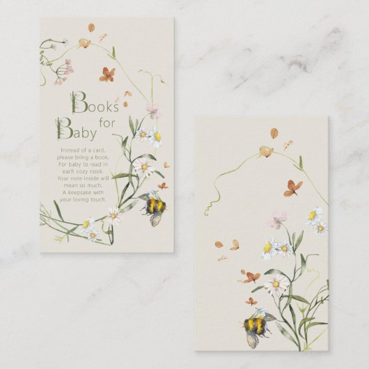 Wildflower Bee Beige Baby shower Boeken voor Baby Informatiekaartje (Voorkant / Achterkant)