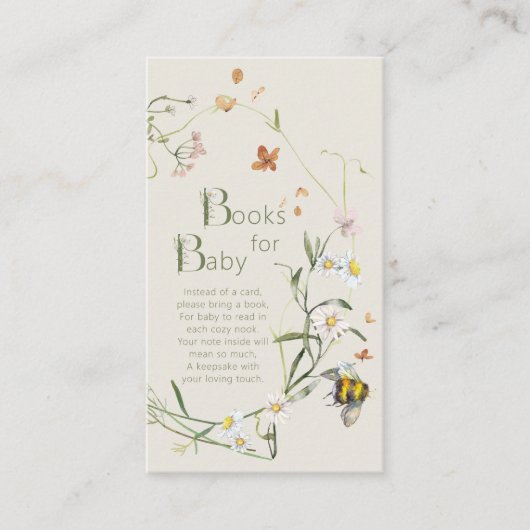 Wildflower Bee Beige Baby shower Boeken voor Baby Informatiekaartje (Voorkant)