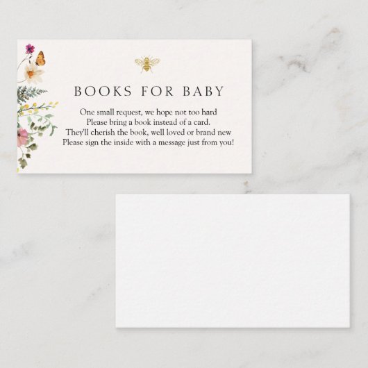 Wildflower Bee Books voor Baby insert kaart (Voorkant / Achterkant)