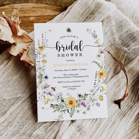 Wildflower Bee Bridal Shower Invitation Kaart