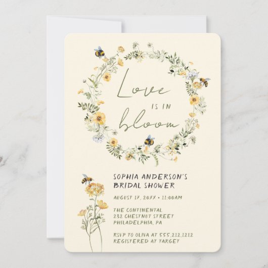 Wildflower Bee Bruids Douche Uitnodiging (Voorkant)