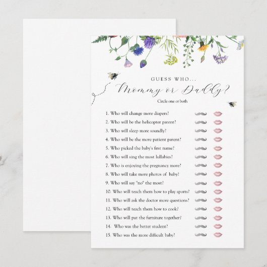 Wildflower Bee Raad Wie Baby shower Game Kaart (Voorkant / Achterkant)